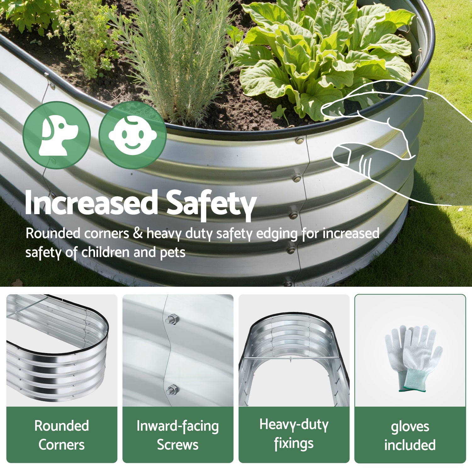 Green Fingers Raised Garden Bed Galvanised Oval Metal Planter Box Large Outdoor 120x60x30cm Silver-Home &amp; Garden > Garden Beds > Garden Beds &amp; Planters-PEROZ Accessories