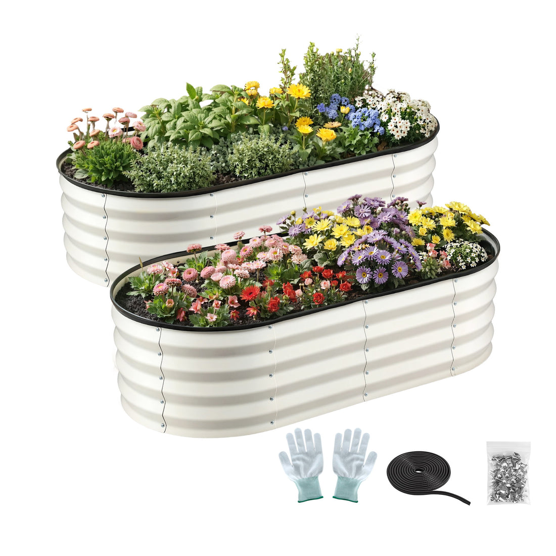 Green Fingers Raised Garden Bed 2 Pack Galvanised Planter Box Rust Resistant 120x60x30cm White-Home &amp; Garden > Garden Beds > Garden Beds &amp; Planters-PEROZ Accessories