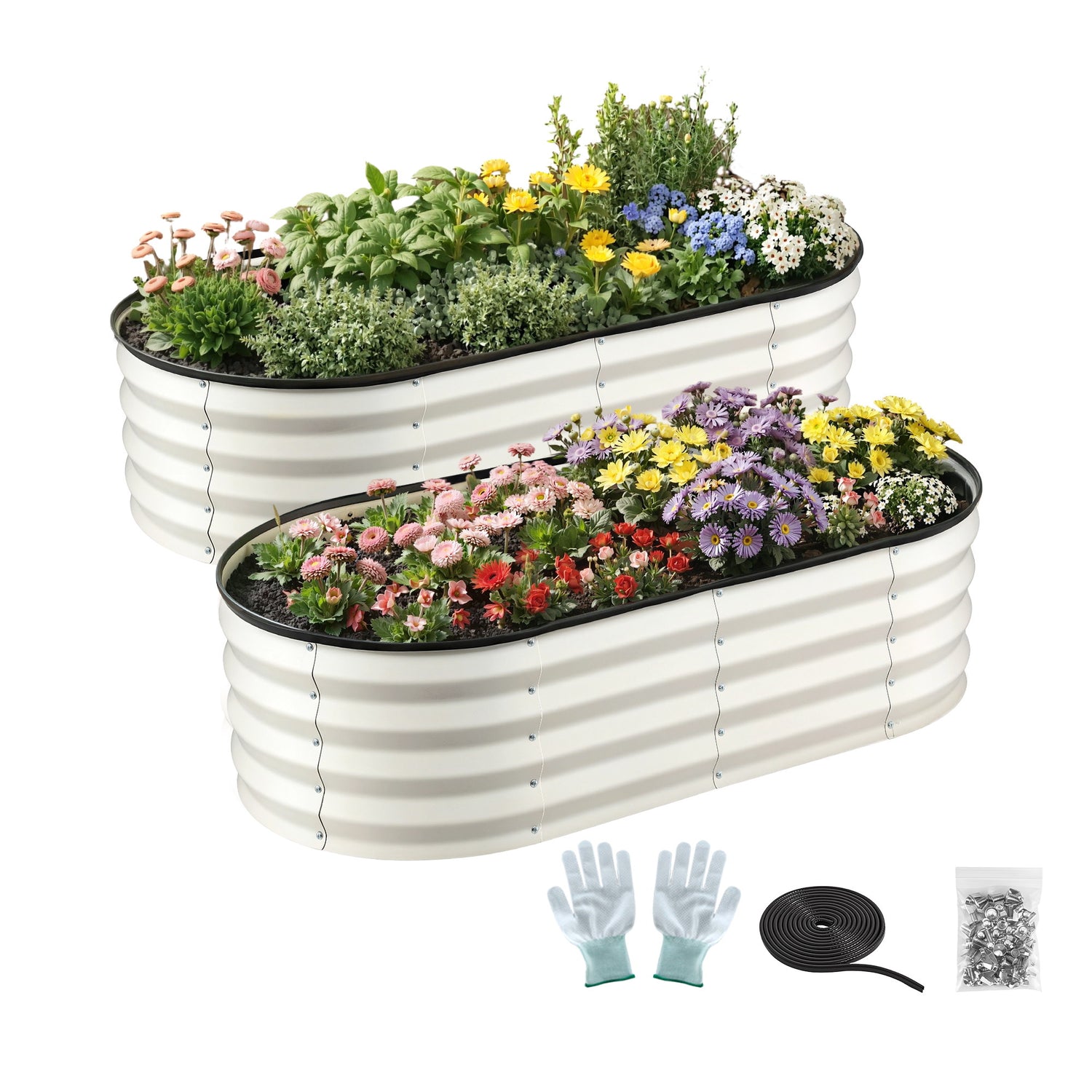 Green Fingers Raised Garden Bed 2 Pack Galvanised Planter Box Rust Resistant 120x60x30cm White-Home &amp; Garden > Garden Beds > Garden Beds &amp; Planters-PEROZ Accessories