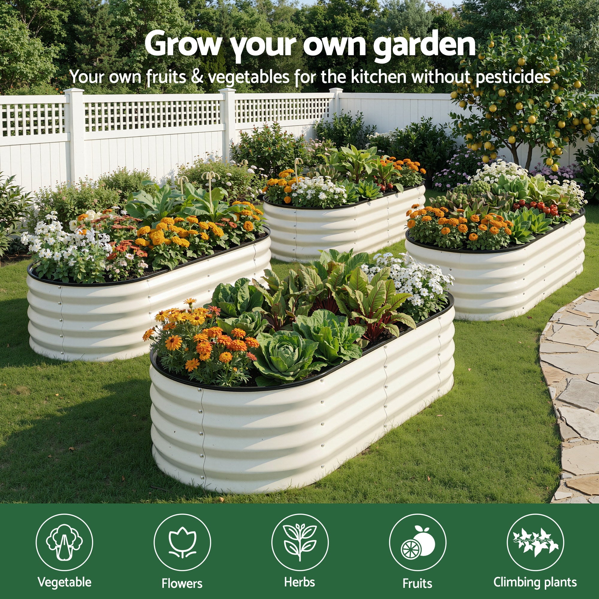 Green Fingers Raised Garden Bed 2 Pack Galvanised Planter Box Rust Resistant 120x60x30cm White-Home &amp; Garden > Garden Beds > Garden Beds &amp; Planters-PEROZ Accessories