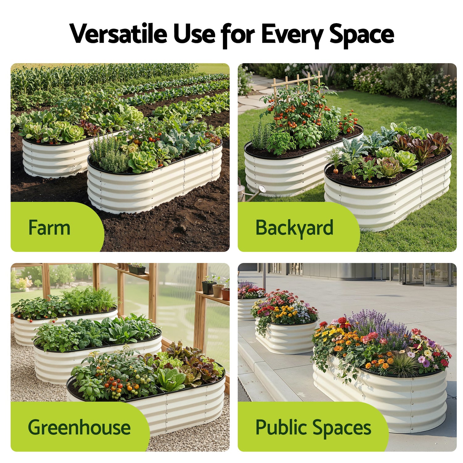 Green Fingers Raised Garden Bed 2 Pack Galvanised Planter Box Rust Resistant 120x60x30cm White-Home &amp; Garden > Garden Beds > Garden Beds &amp; Planters-PEROZ Accessories