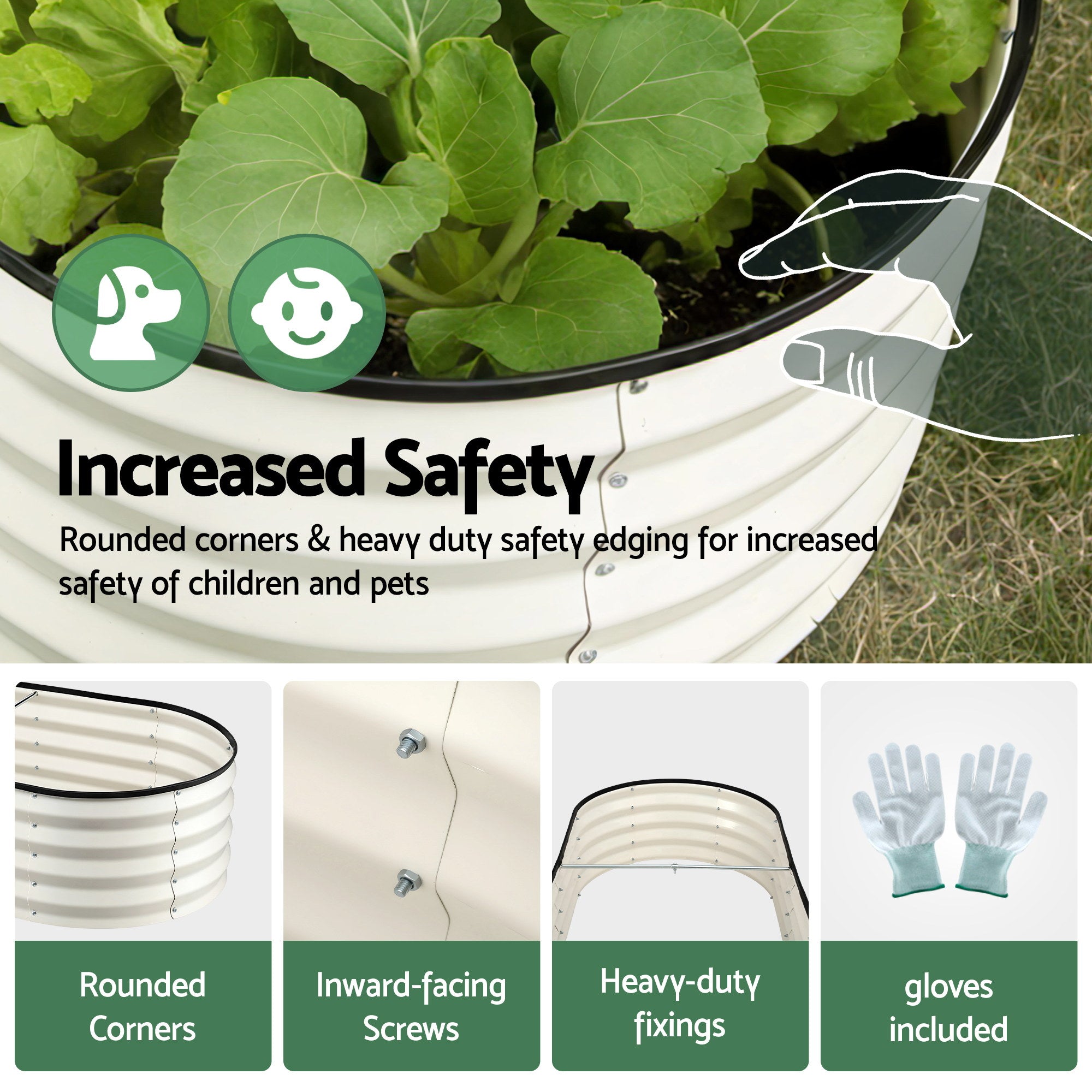 Green Fingers Raised Garden Bed 2 Pack Galvanised Planter Box Rust Resistant 120x60x30cm White-Home &amp; Garden > Garden Beds > Garden Beds &amp; Planters-PEROZ Accessories