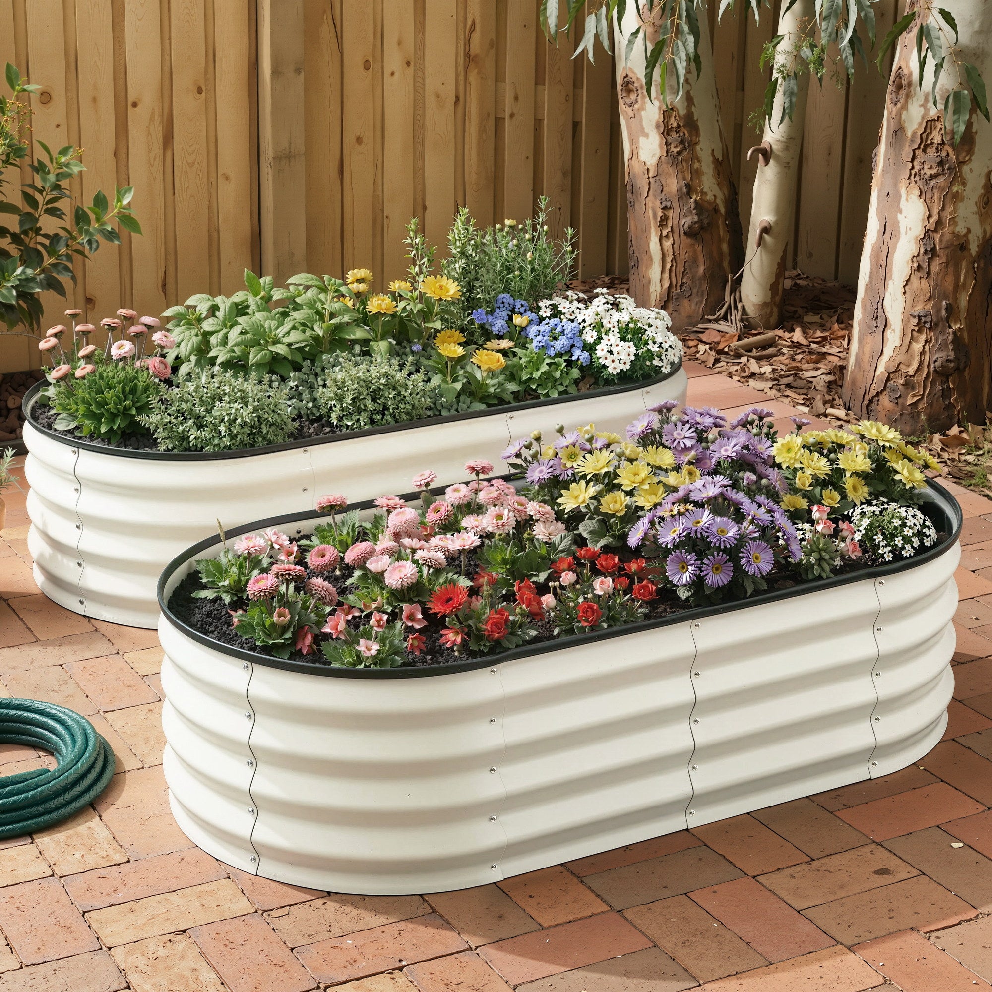 Green Fingers Raised Garden Bed 2 Pack Galvanised Planter Box Rust Resistant 120x60x30cm White-Home &amp; Garden > Garden Beds > Garden Beds &amp; Planters-PEROZ Accessories