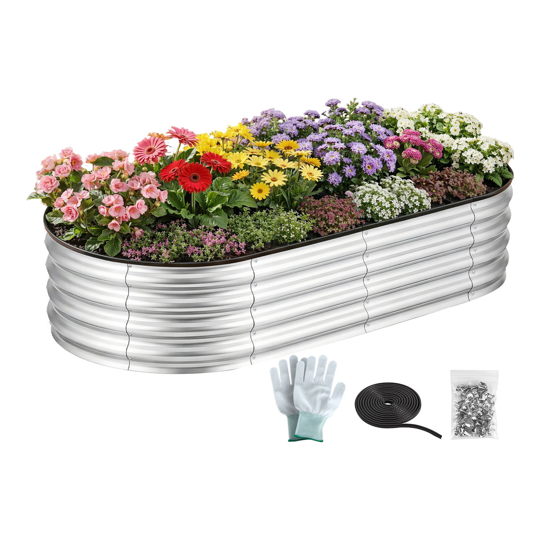 Green Fingers Raised Garden Bed Galvanised Oval Metal Planter Box Large Outdoor 150x70x30cm Silver-Home &amp; Garden > Garden Beds > Garden Beds &amp; Planters-PEROZ Accessories