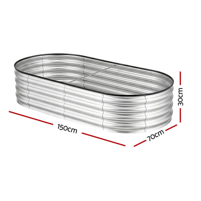 Green Fingers Raised Garden Bed Galvanised Oval Metal Planter Box Large Outdoor 150x70x30cm Silver-Home &amp; Garden > Garden Beds > Garden Beds &amp; Planters-PEROZ Accessories