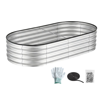 Green Fingers Raised Garden Bed Galvanised Oval Metal Planter Box Large Outdoor 150x70x30cm Silver-Home &amp; Garden > Garden Beds > Garden Beds &amp; Planters-PEROZ Accessories