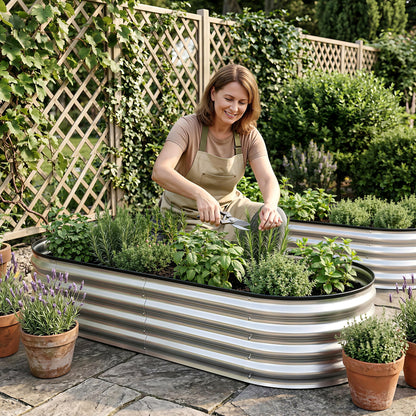 Green Fingers Raised Garden Bed Galvanised Oval Metal Planter Box Large Outdoor 150x70x30cm Silver-Home &amp; Garden > Garden Beds > Garden Beds &amp; Planters-PEROZ Accessories