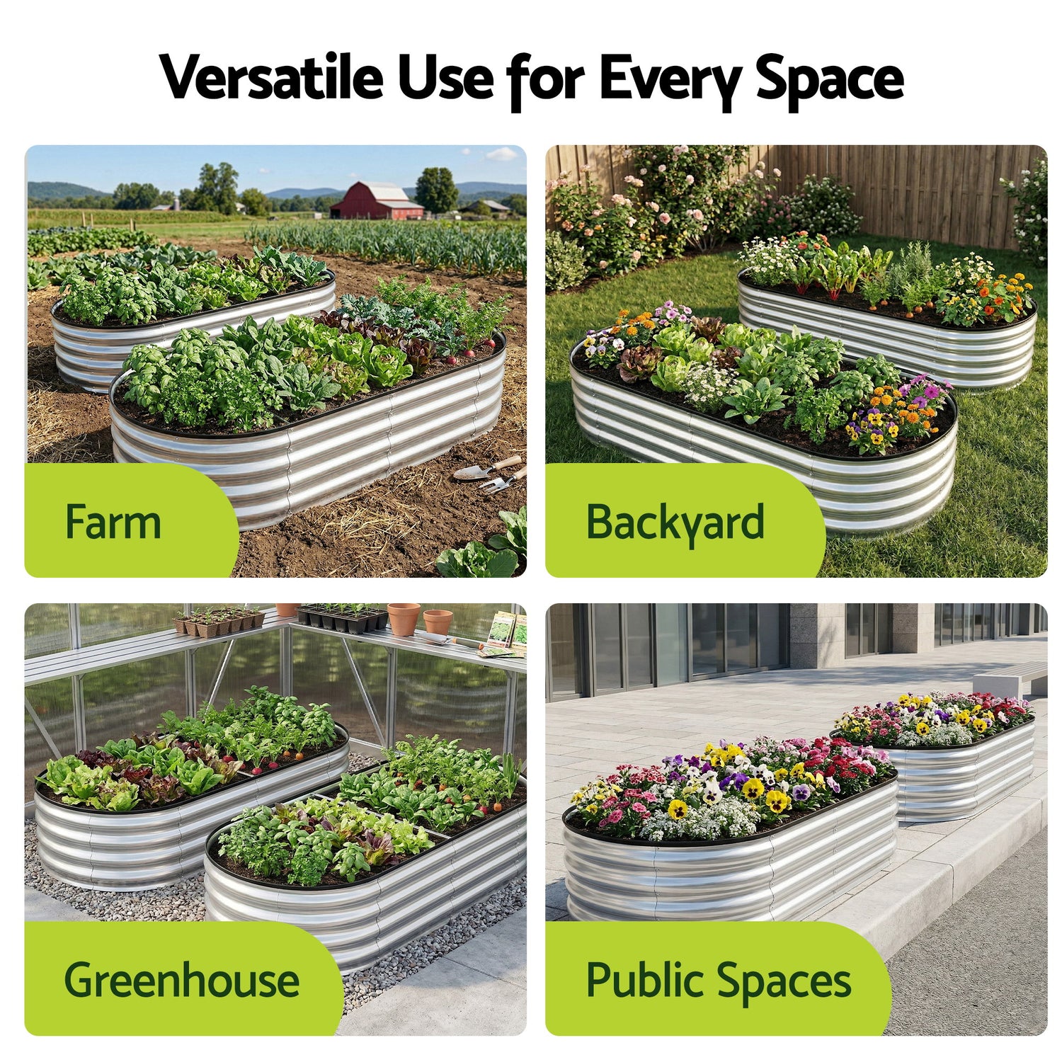 Green Fingers Raised Garden Bed Galvanised Oval Metal Planter Box Large Outdoor 150x70x30cm Silver-Home &amp; Garden > Garden Beds > Garden Beds &amp; Planters-PEROZ Accessories