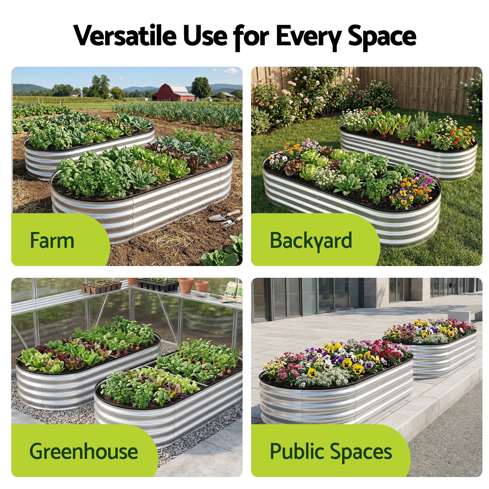 Green Fingers Raised Garden Bed Galvanised Oval Metal Planter Box Large Outdoor 150x70x30cm Silver-Home &amp; Garden > Garden Beds > Garden Beds &amp; Planters-PEROZ Accessories