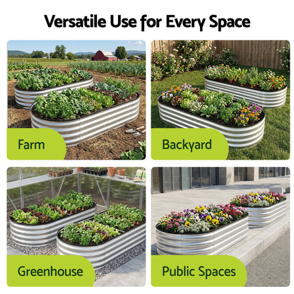 Green Fingers Raised Garden Bed Galvanised Oval Metal Planter Box Large Outdoor 150x70x30cm Silver-Home &amp; Garden > Garden Beds > Garden Beds &amp; Planters-PEROZ Accessories