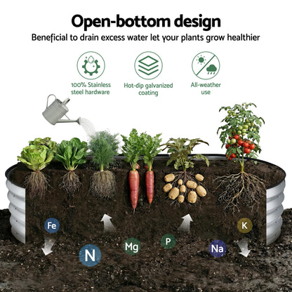 Green Fingers Raised Garden Bed Galvanised Oval Metal Planter Box Large Outdoor 150x70x30cm Silver-Home &amp; Garden > Garden Beds > Garden Beds &amp; Planters-PEROZ Accessories