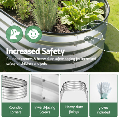 Green Fingers Raised Garden Bed Galvanised Oval Metal Planter Box Large Outdoor 150x70x30cm Silver-Home &amp; Garden > Garden Beds > Garden Beds &amp; Planters-PEROZ Accessories