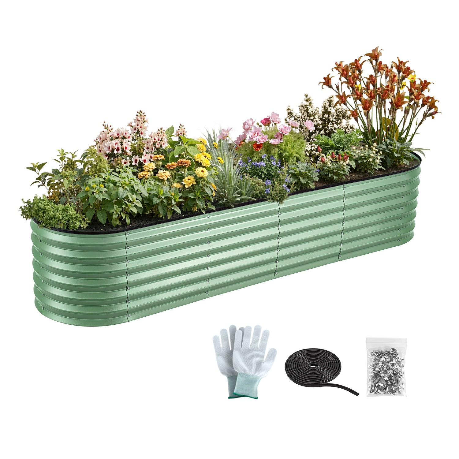 Green Fingers Oval Raised Garden Bed Galvanised Planter Box Rust Resistant 240x60x45cm Green-Home &amp; Garden > Garden Beds > Garden Beds &amp; Planters-PEROZ Accessories