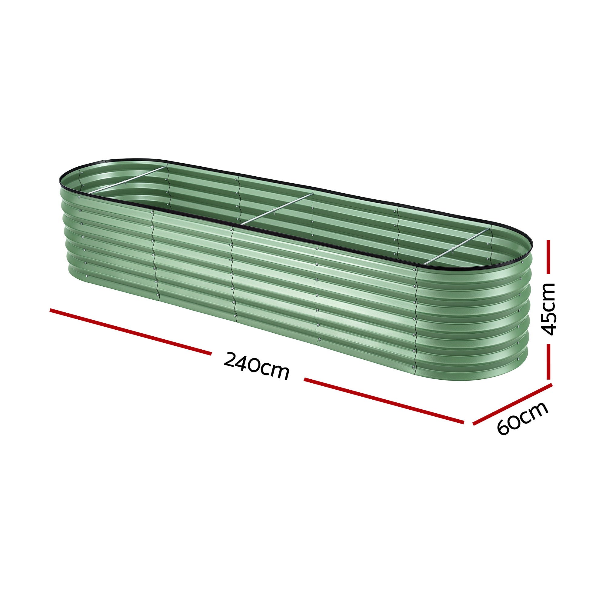 Green Fingers Oval Raised Garden Bed Galvanised Planter Box Rust Resistant 240x60x45cm Green-Home &amp; Garden > Garden Beds > Garden Beds &amp; Planters-PEROZ Accessories
