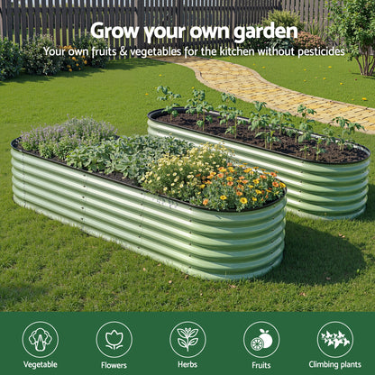 Green Fingers Oval Raised Garden Bed Galvanised Planter Box Rust Resistant 240x60x45cm Green-Home &amp; Garden > Garden Beds > Garden Beds &amp; Planters-PEROZ Accessories