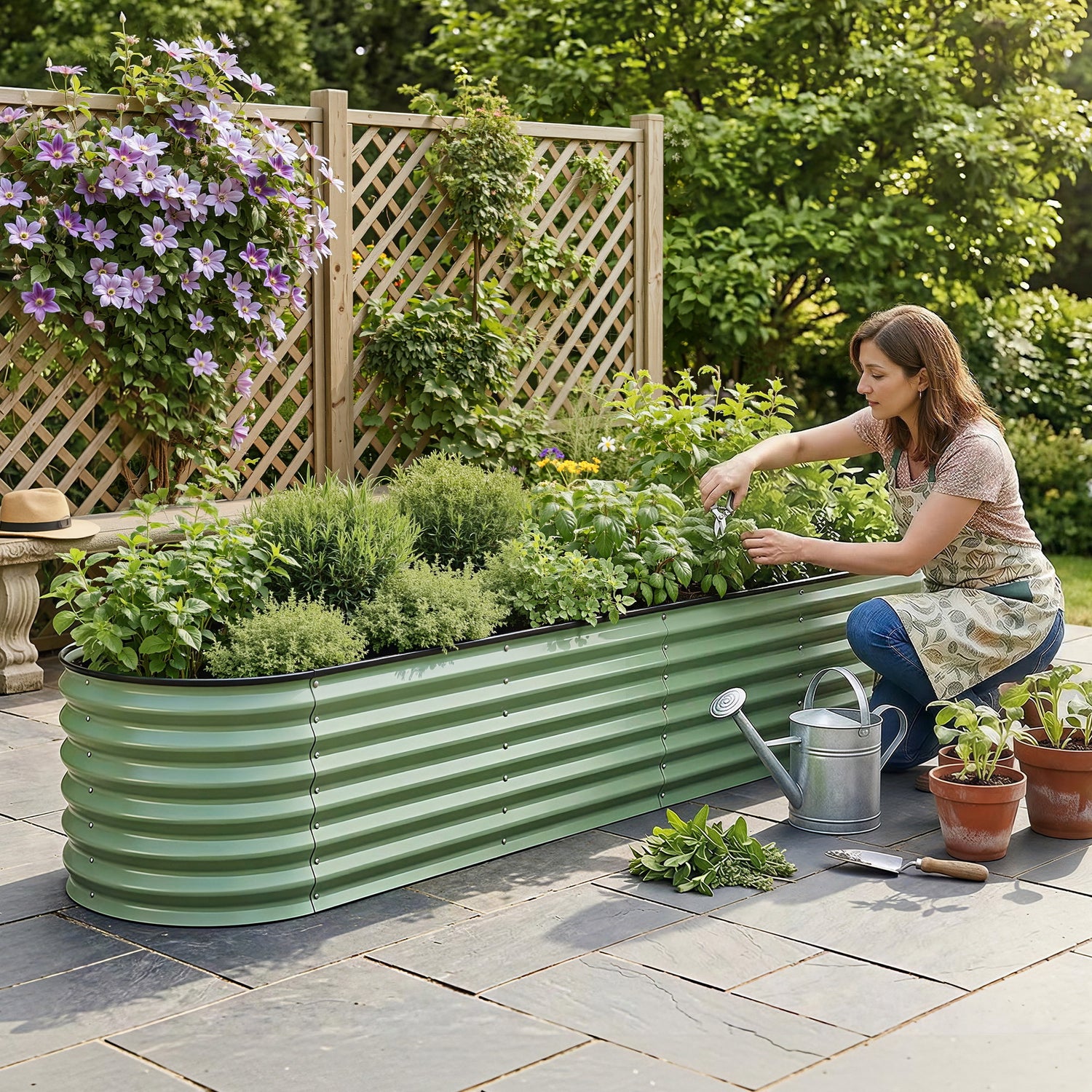 Green Fingers Oval Raised Garden Bed Galvanised Planter Box Rust Resistant 240x60x45cm Green-Home &amp; Garden > Garden Beds > Garden Beds &amp; Planters-PEROZ Accessories
