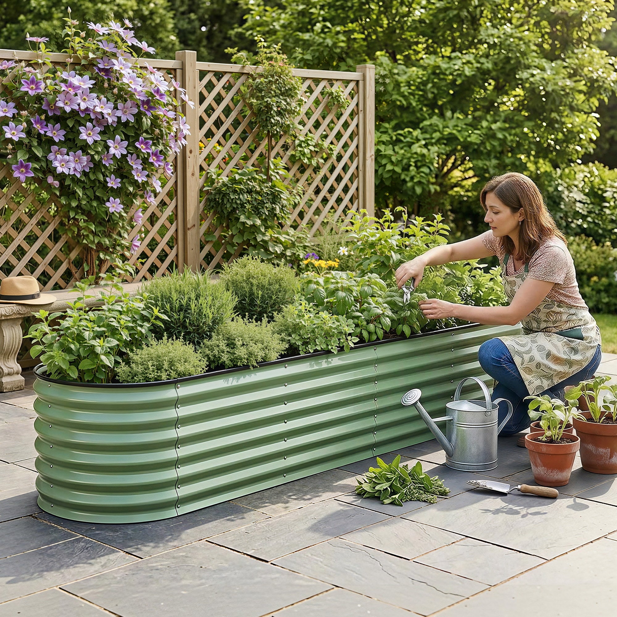 Green Fingers Oval Raised Garden Bed Galvanised Planter Box Rust Resistant 240x60x45cm Green-Home &amp; Garden > Garden Beds > Garden Beds &amp; Planters-PEROZ Accessories