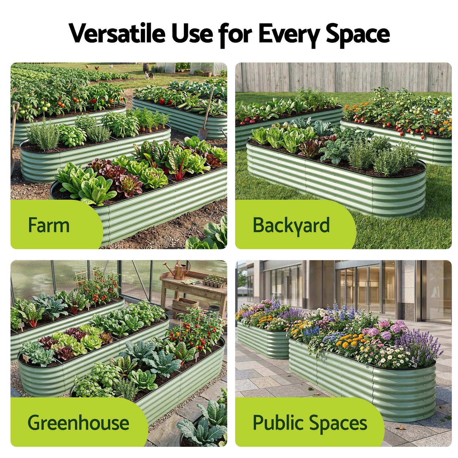 Green Fingers Oval Raised Garden Bed Galvanised Planter Box Rust Resistant 240x60x45cm Green-Home &amp; Garden > Garden Beds > Garden Beds &amp; Planters-PEROZ Accessories