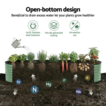 Green Fingers Oval Raised Garden Bed Galvanised Planter Box Rust Resistant 240x60x45cm Green-Home &amp; Garden > Garden Beds > Garden Beds &amp; Planters-PEROZ Accessories