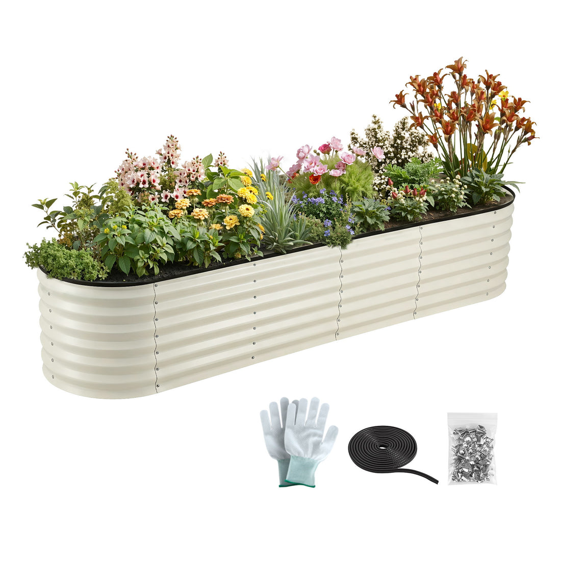 Green Fingers Oval Raised Garden Bed Galvanised Planter Box Rust Resistant 240x60x45cm White-Home &amp; Garden > Garden Beds > Garden Beds &amp; Planters-PEROZ Accessories
