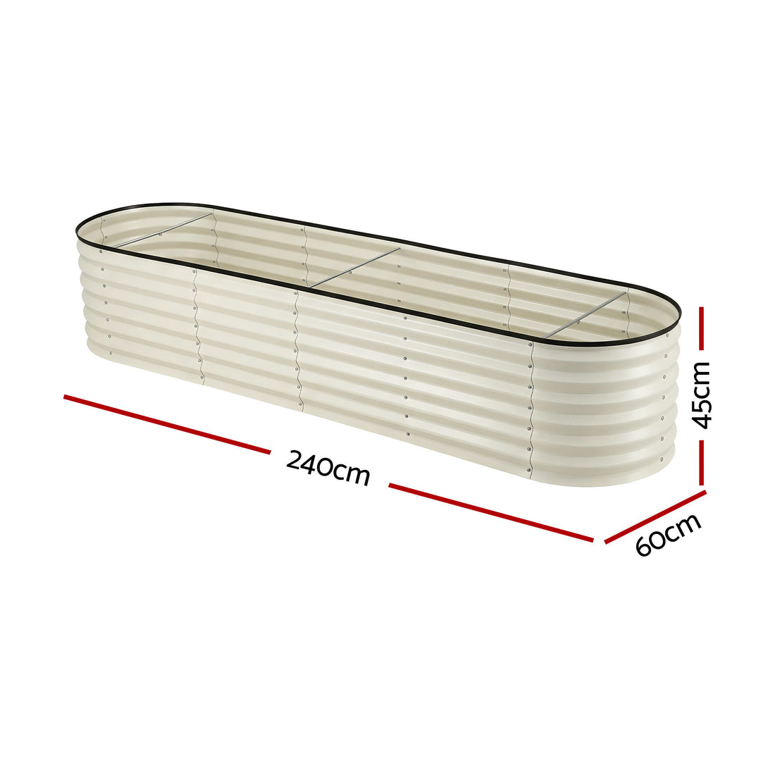 Green Fingers Oval Raised Garden Bed Galvanised Planter Box Rust Resistant 240x60x45cm White-Home &amp; Garden > Garden Beds > Garden Beds &amp; Planters-PEROZ Accessories