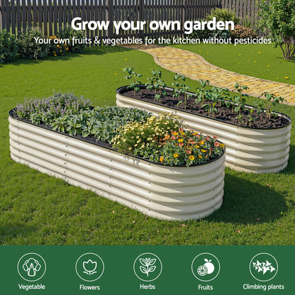 Green Fingers Oval Raised Garden Bed Galvanised Planter Box Rust Resistant 240x60x45cm White-Home &amp; Garden > Garden Beds > Garden Beds &amp; Planters-PEROZ Accessories