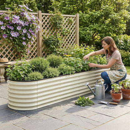 Green Fingers Oval Raised Garden Bed Galvanised Planter Box Rust Resistant 240x60x45cm White-Home &amp; Garden > Garden Beds > Garden Beds &amp; Planters-PEROZ Accessories