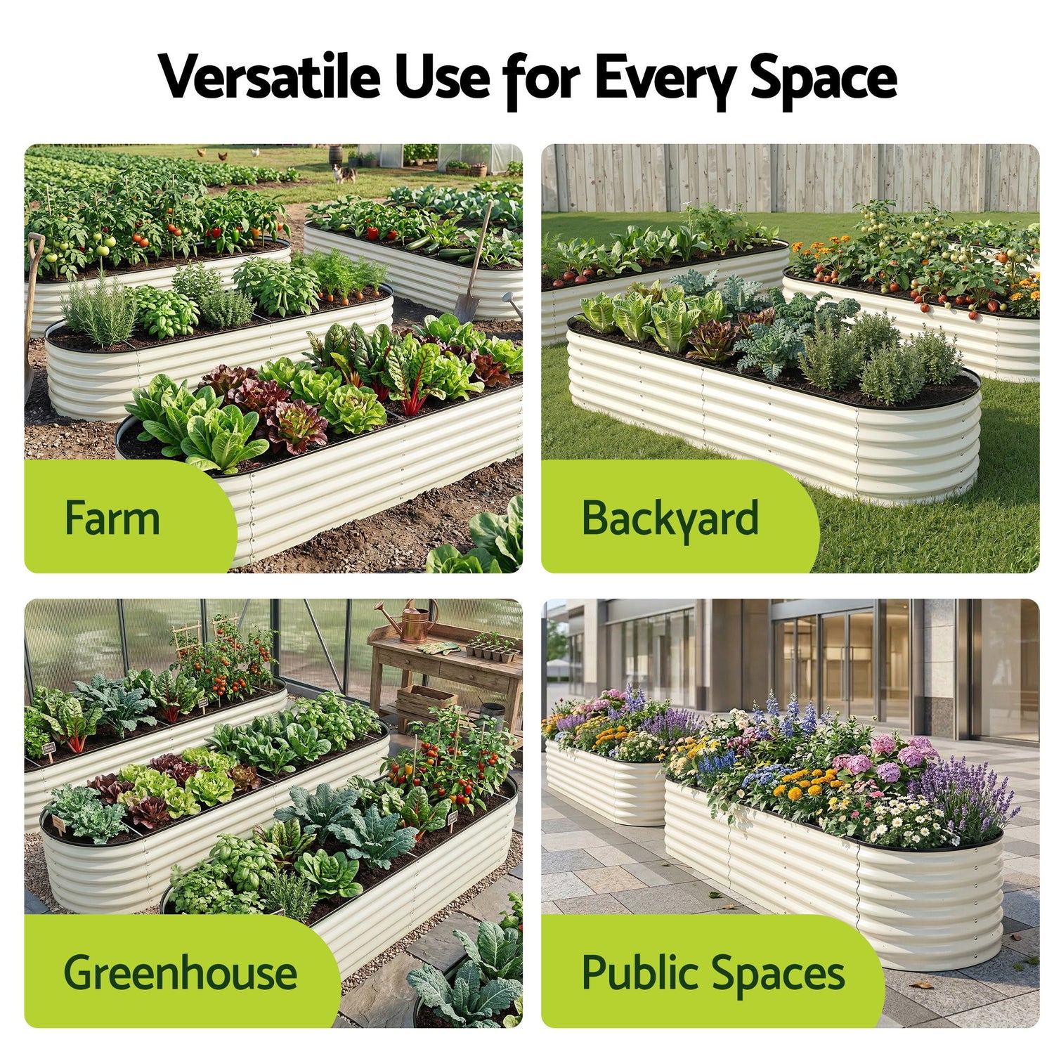Green Fingers Oval Raised Garden Bed Galvanised Planter Box Rust Resistant 240x60x45cm White-Home &amp; Garden > Garden Beds > Garden Beds &amp; Planters-PEROZ Accessories