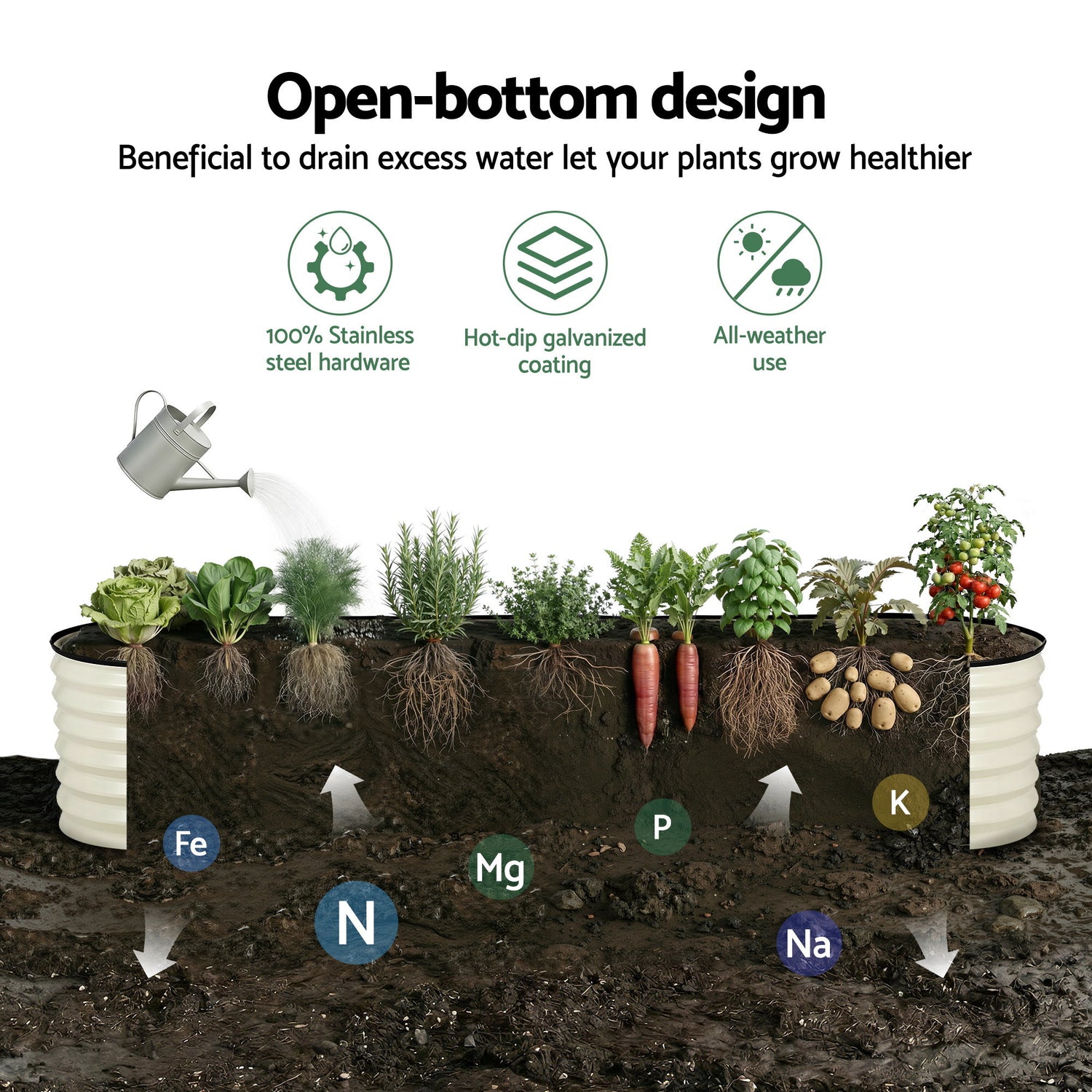 Green Fingers Oval Raised Garden Bed Galvanised Planter Box Rust Resistant 240x60x45cm White-Home &amp; Garden > Garden Beds > Garden Beds &amp; Planters-PEROZ Accessories