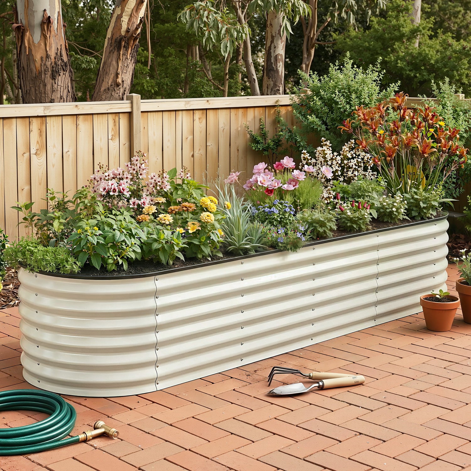 Green Fingers Oval Raised Garden Bed Galvanised Planter Box Rust Resistant 240x60x45cm White-Home &amp; Garden > Garden Beds > Garden Beds &amp; Planters-PEROZ Accessories