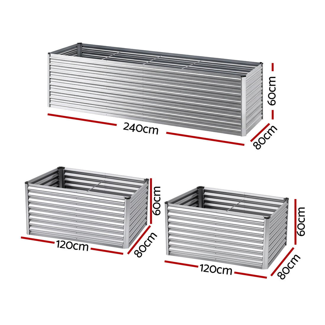 Green Fingers Raised Garden Bed 2 in 1 Modular Galvanised Planter Box Rust Resistant 240x80x60cm-Home &amp; Garden > Garden Beds > Garden Beds &amp; Planters-PEROZ Accessories