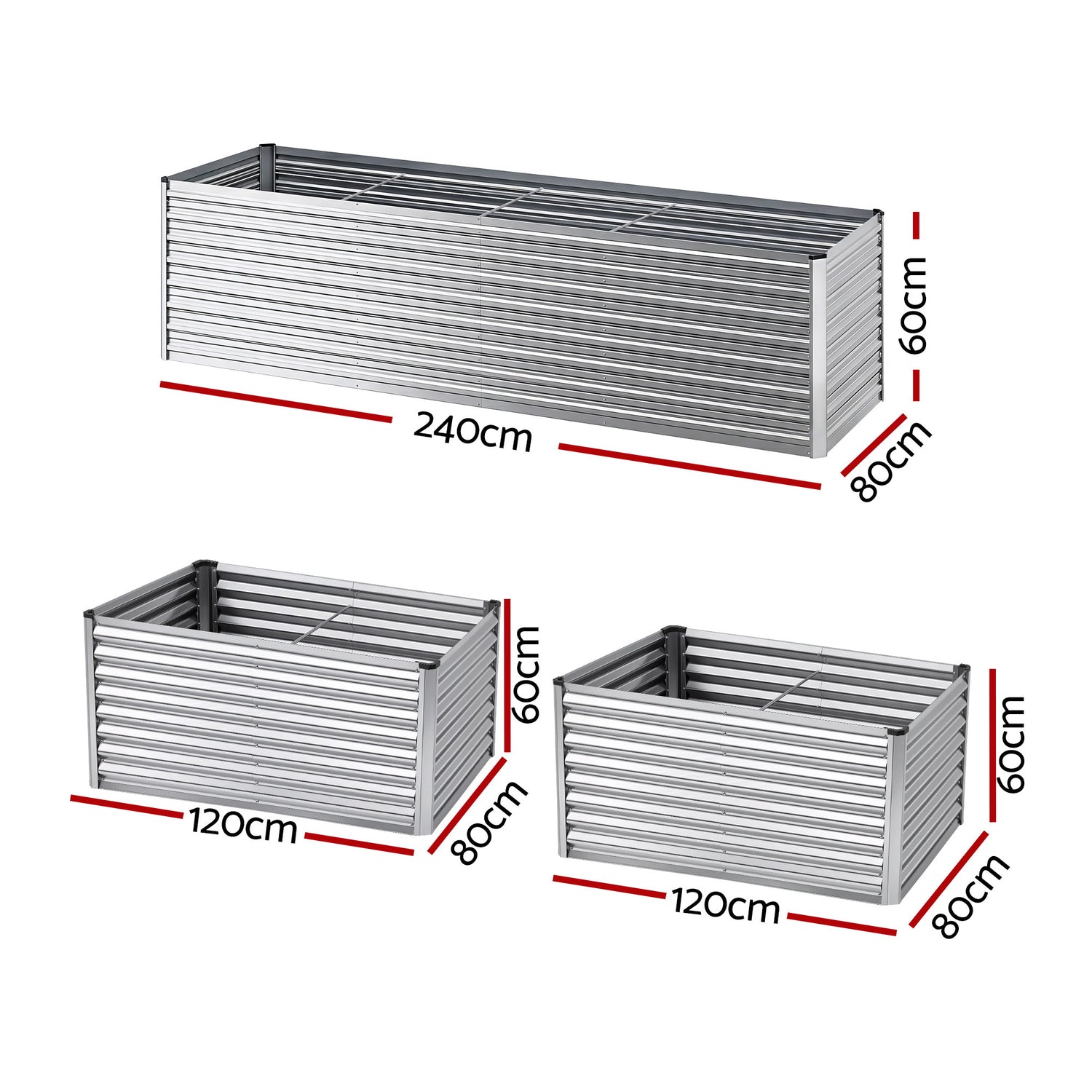 Green Fingers Raised Garden Bed 2 in 1 Modular Galvanised Planter Box Rust Resistant 240x80x60cm-Home &amp; Garden > Garden Beds > Garden Beds &amp; Planters-PEROZ Accessories