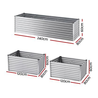 Green Fingers Raised Garden Bed 2 in 1 Modular Galvanised Planter Box Rust Resistant 240x80x60cm-Home &amp; Garden > Garden Beds > Garden Beds &amp; Planters-PEROZ Accessories