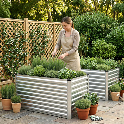 Green Fingers Raised Garden Bed 2 in 1 Modular Galvanised Planter Box Rust Resistant 240x80x60cm-Home &amp; Garden > Garden Beds > Garden Beds &amp; Planters-PEROZ Accessories