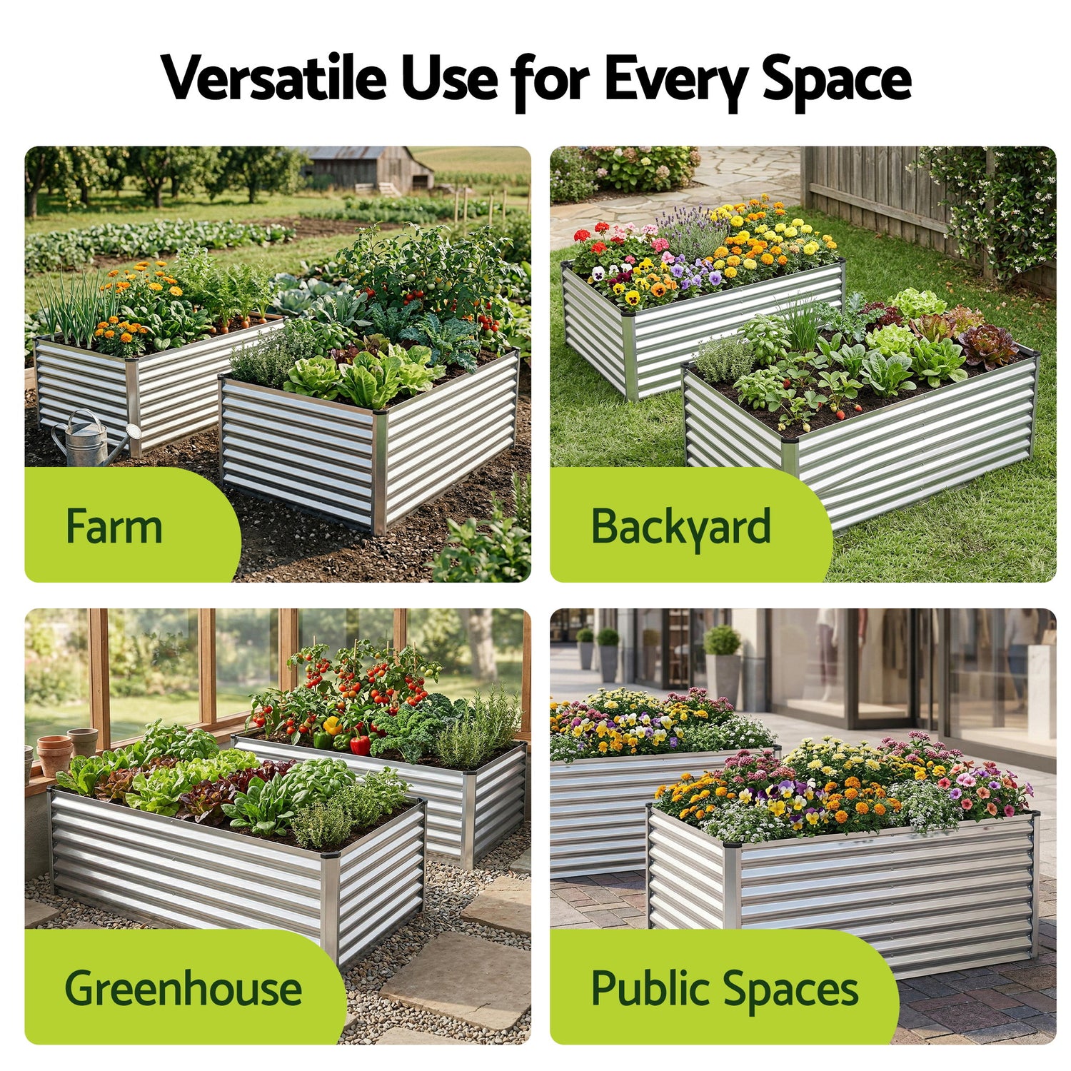 Green Fingers Raised Garden Bed 2 in 1 Modular Galvanised Planter Box Rust Resistant 240x80x60cm-Home &amp; Garden > Garden Beds > Garden Beds &amp; Planters-PEROZ Accessories