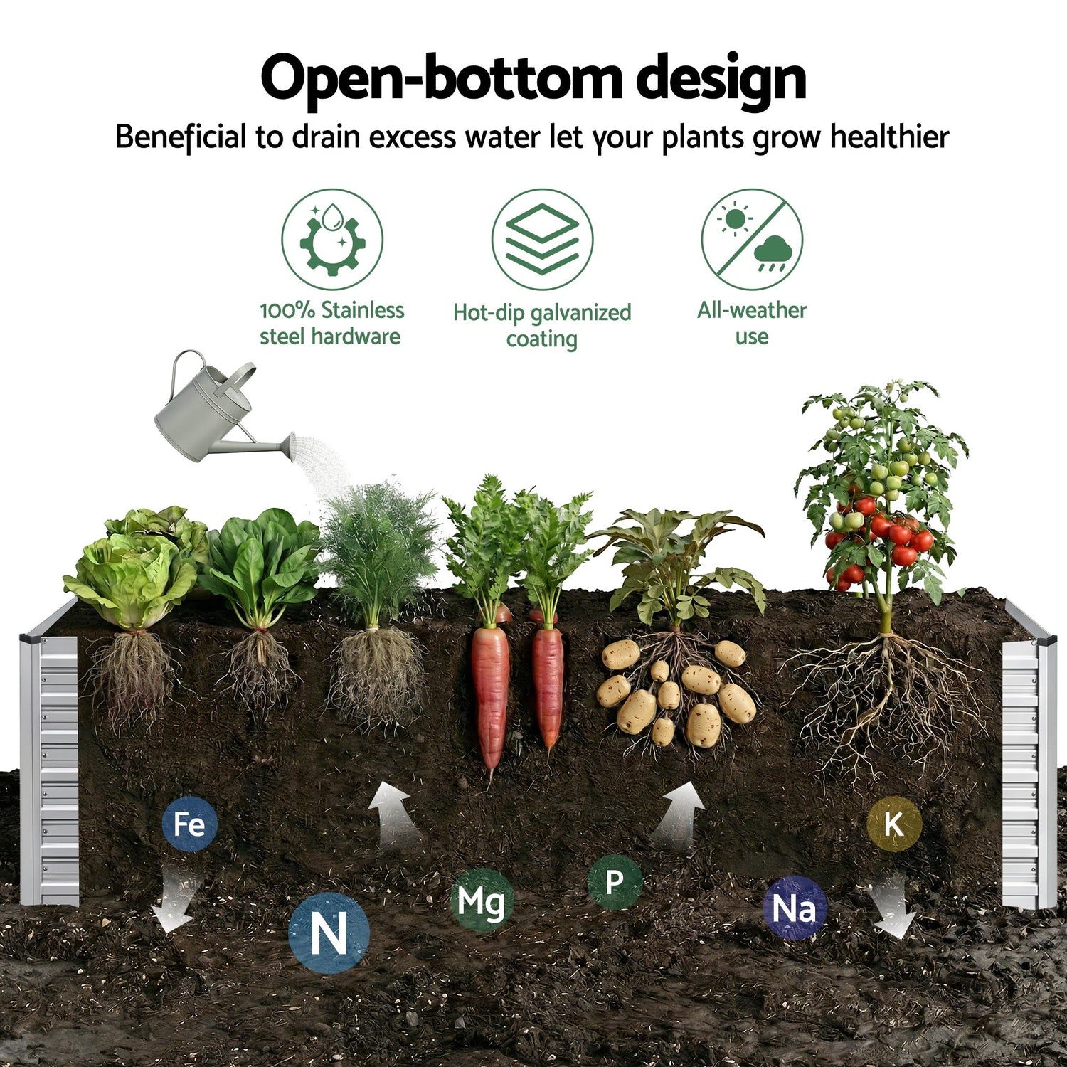 Green Fingers Raised Garden Bed 2 in 1 Modular Galvanised Planter Box Rust Resistant 240x80x60cm-Home &amp; Garden > Garden Beds > Garden Beds &amp; Planters-PEROZ Accessories