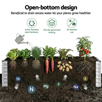 Green Fingers Raised Garden Bed 2 in 1 Modular Galvanised Planter Box Rust Resistant 240x80x60cm-Home &amp; Garden > Garden Beds > Garden Beds &amp; Planters-PEROZ Accessories