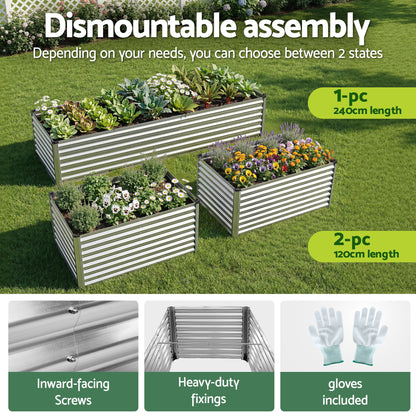 Green Fingers Raised Garden Bed 2 in 1 Modular Galvanised Planter Box Rust Resistant 240x80x60cm-Home &amp; Garden > Garden Beds > Garden Beds &amp; Planters-PEROZ Accessories
