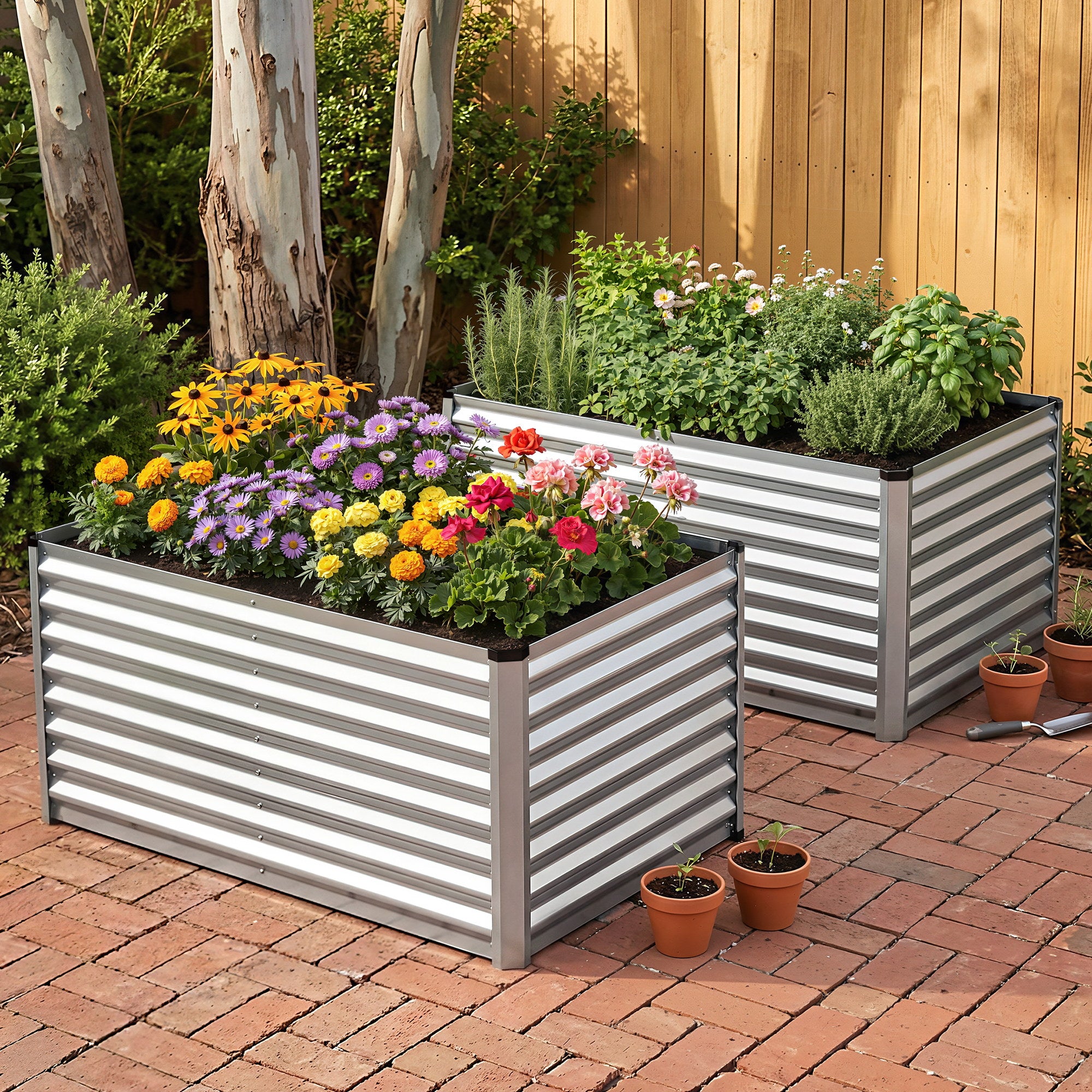 Green Fingers Raised Garden Bed 2 in 1 Modular Galvanised Planter Box Rust Resistant 240x80x60cm-Home &amp; Garden > Garden Beds > Garden Beds &amp; Planters-PEROZ Accessories