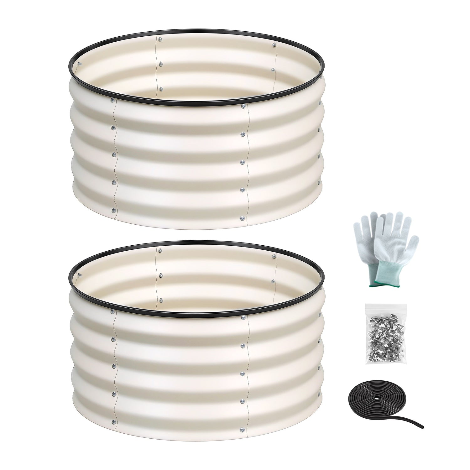 Green Fingers Round Raised Garden Bed 2 Pack Galvanised Planter Box Rust Resistant 60x60x30cm White-Home &amp; Garden > Garden Beds > Garden Beds &amp; Planters-PEROZ Accessories