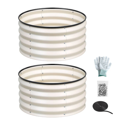 Green Fingers Round Raised Garden Bed 2 Pack Galvanised Planter Box Rust Resistant 60x60x30cm White-Home &amp; Garden > Garden Beds > Garden Beds &amp; Planters-PEROZ Accessories