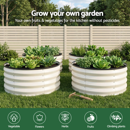 Green Fingers Round Raised Garden Bed 2 Pack Galvanised Planter Box Rust Resistant 60x60x30cm White-Home &amp; Garden > Garden Beds > Garden Beds &amp; Planters-PEROZ Accessories
