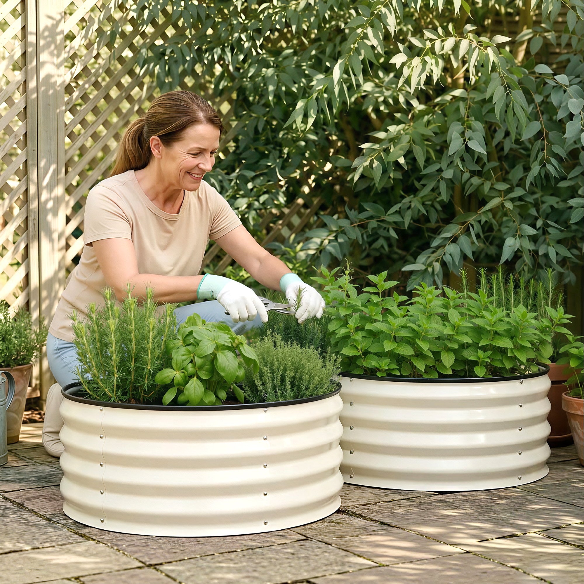 Green Fingers Round Raised Garden Bed 2 Pack Galvanised Planter Box Rust Resistant 60x60x30cm White-Home &amp; Garden > Garden Beds > Garden Beds &amp; Planters-PEROZ Accessories