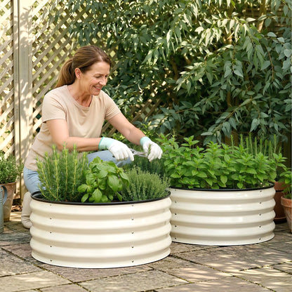Green Fingers Round Raised Garden Bed 2 Pack Galvanised Planter Box Rust Resistant 60x60x30cm White-Home &amp; Garden > Garden Beds > Garden Beds &amp; Planters-PEROZ Accessories