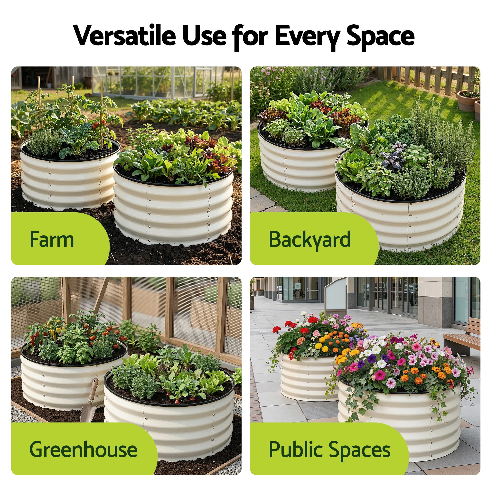 Green Fingers Round Raised Garden Bed 2 Pack Galvanised Planter Box Rust Resistant 60x60x30cm White-Home &amp; Garden > Garden Beds > Garden Beds &amp; Planters-PEROZ Accessories
