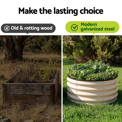 Green Fingers Round Raised Garden Bed 2 Pack Galvanised Planter Box Rust Resistant 60x60x30cm White-Home &amp; Garden > Garden Beds > Garden Beds &amp; Planters-PEROZ Accessories