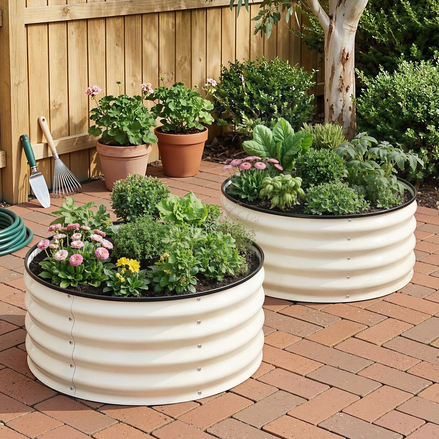 Green Fingers Round Raised Garden Bed 2 Pack Galvanised Planter Box Rust Resistant 60x60x30cm White-Home &amp; Garden > Garden Beds > Garden Beds &amp; Planters-PEROZ Accessories
