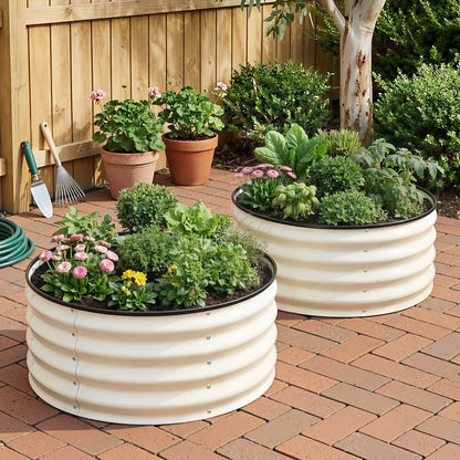 Green Fingers Round Raised Garden Bed 2 Pack Galvanised Planter Box Rust Resistant 60x60x30cm White-Home &amp; Garden > Garden Beds > Garden Beds &amp; Planters-PEROZ Accessories