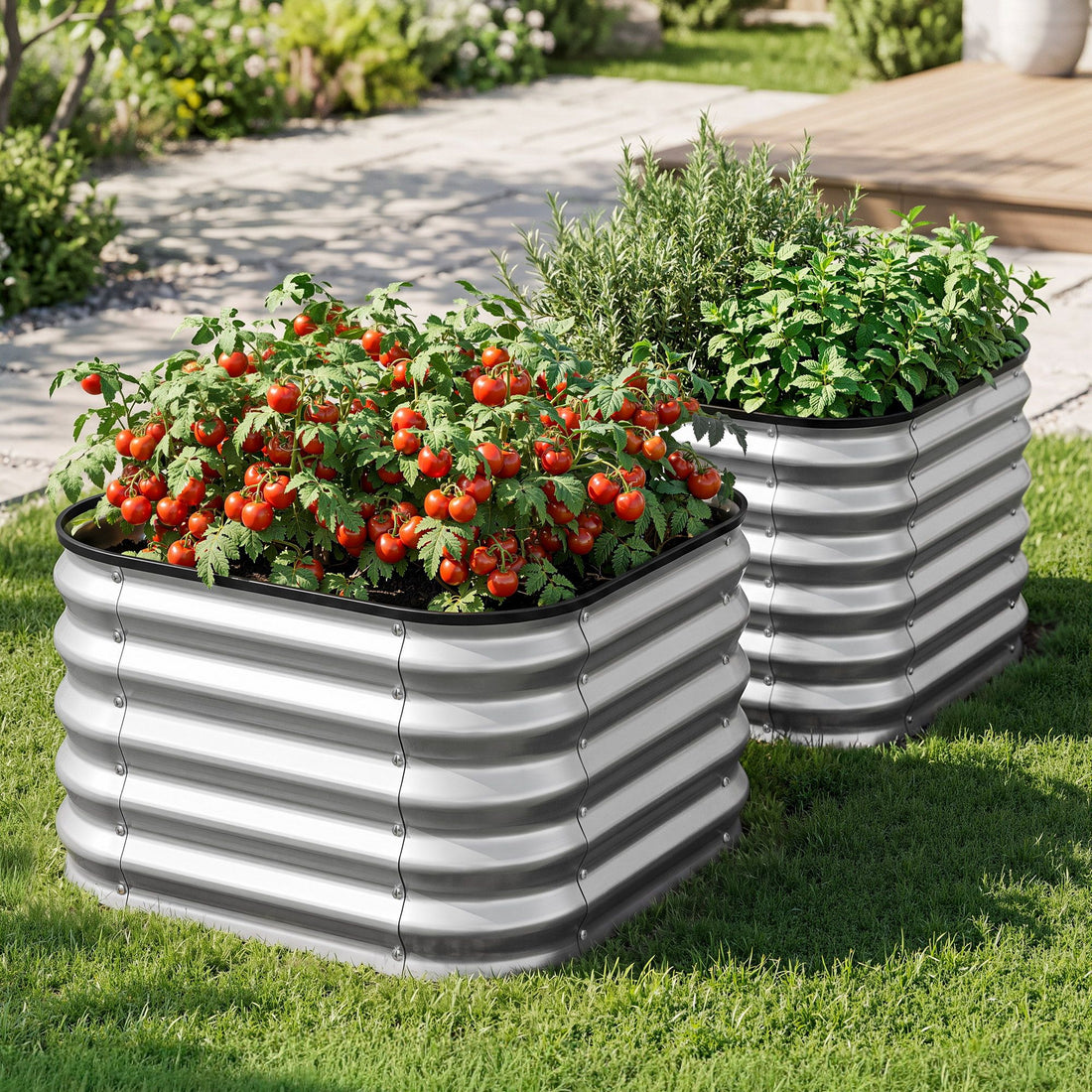 Green Fingers Galvanized Raised Garden Bed 2 Pack Metal Planter 60x60x45cm-Home &amp; Garden > Garden Beds > Garden Beds &amp; Planters-PEROZ Accessories