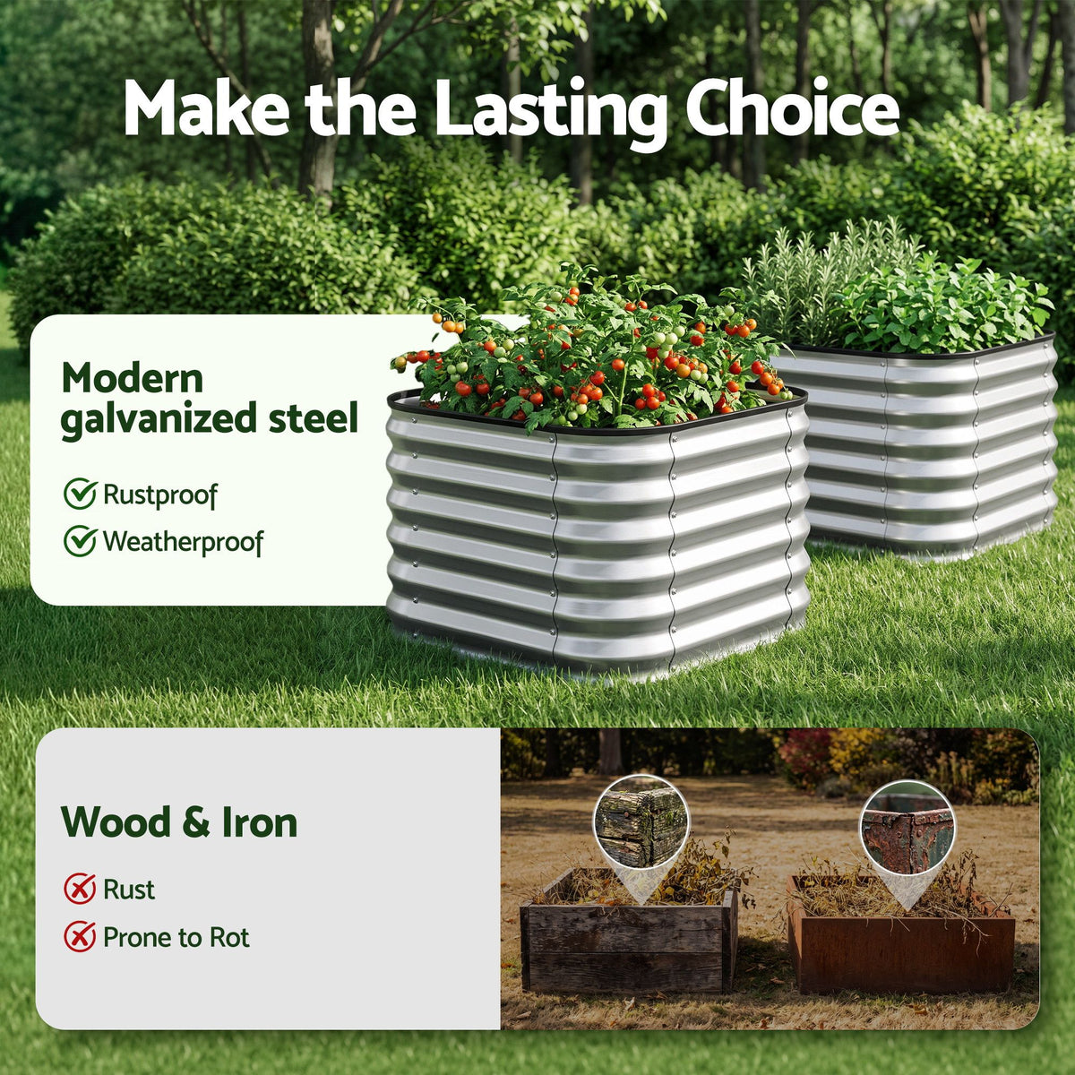 Green Fingers Galvanized Raised Garden Bed 2 Pack Metal Planter 60x60x45cm-Home &amp; Garden > Garden Beds > Garden Beds &amp; Planters-PEROZ Accessories
